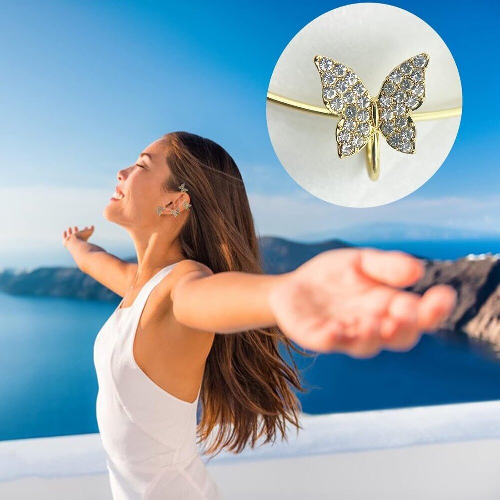 Shining Butterfly Ear Cuffs Zircon Butterfly Earrings for Women Ear Cuffs for Wo - Picture 4 of 6
